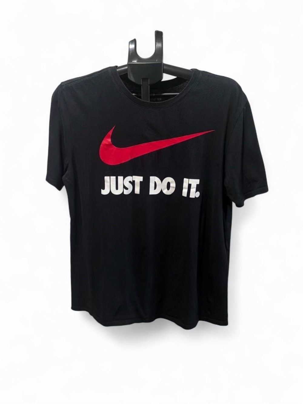 Nike Men Black Short-Sleeve Tee with Red Swoosh